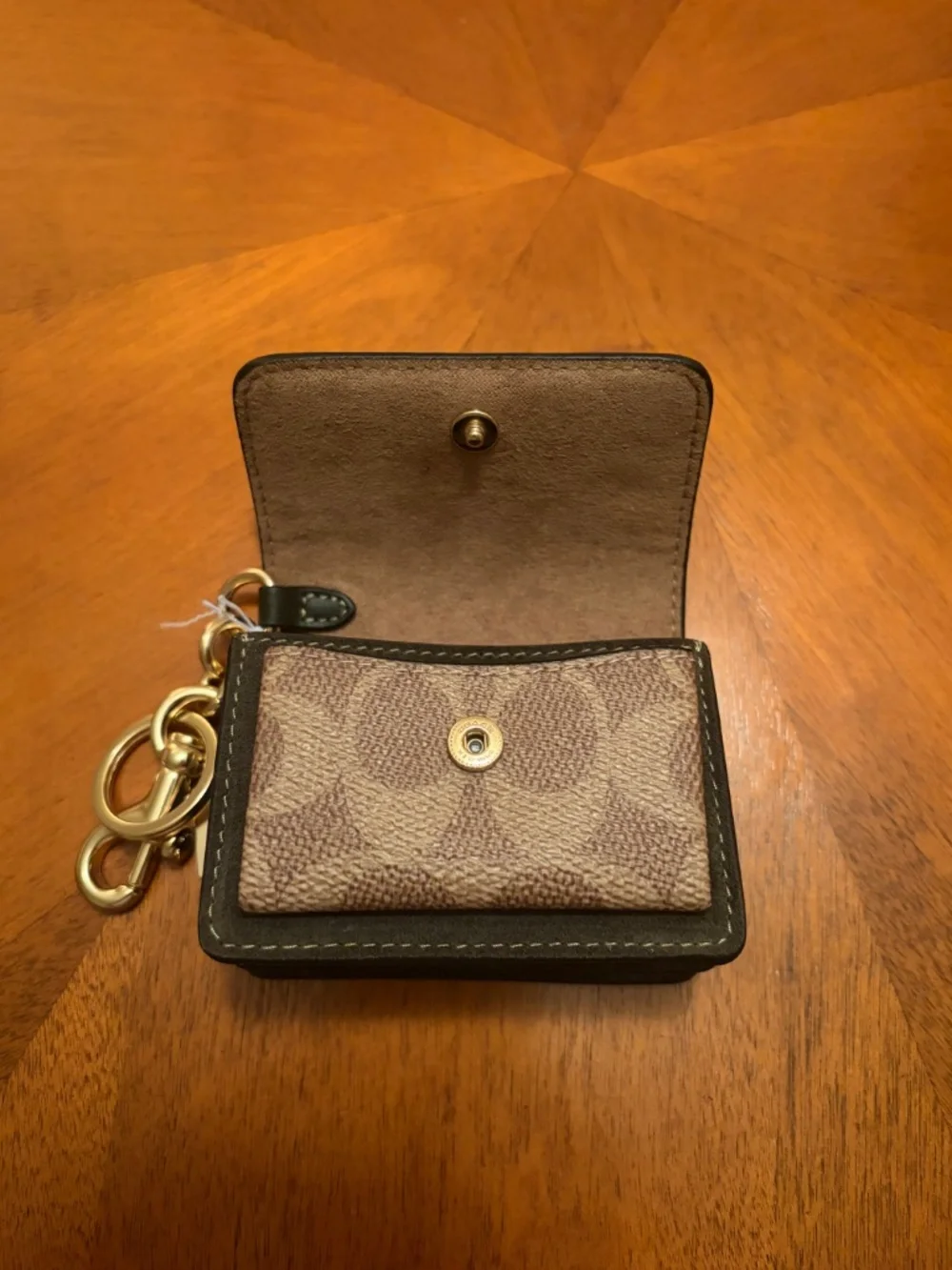 Coach Klare Bag Charm Green Suede With Tan Signature Canvas Brass Hardware  NWT